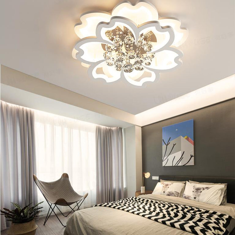 Modern Crystal Ball Flower Ceiling Mounted Led Flush Light Fixture In Warm/White