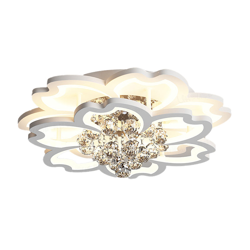 Modern Crystal Ball Flower Ceiling Mounted LED Flush Light Fixture in Warm/White Light