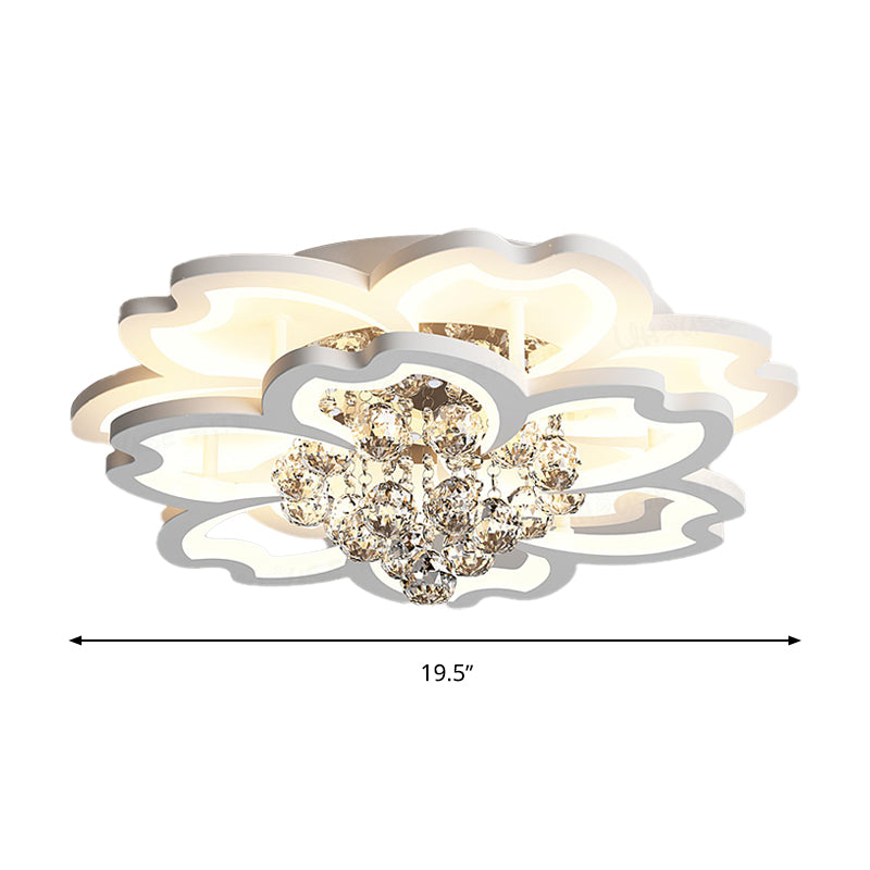 Modern Crystal Ball Flower Ceiling Mounted Led Flush Light Fixture In Warm/White