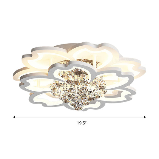 Modern Crystal Ball Flower Ceiling Mounted Led Flush Light Fixture In Warm/White
