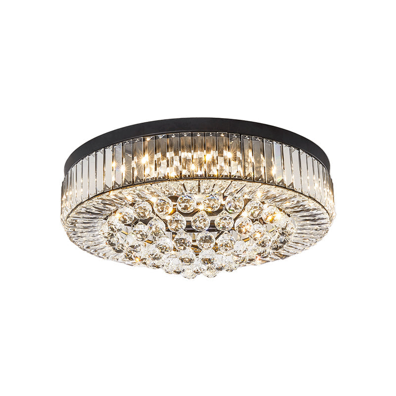 Modern Black LED Crystal Block Drum Ceiling Light, Stepless Dimming, 3 Color Light + Remote Control