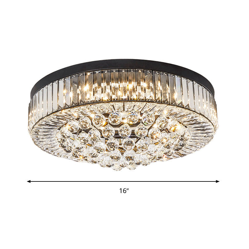 Modern Black LED Crystal Block Drum Ceiling Light, Stepless Dimming, 3 Color Light + Remote Control