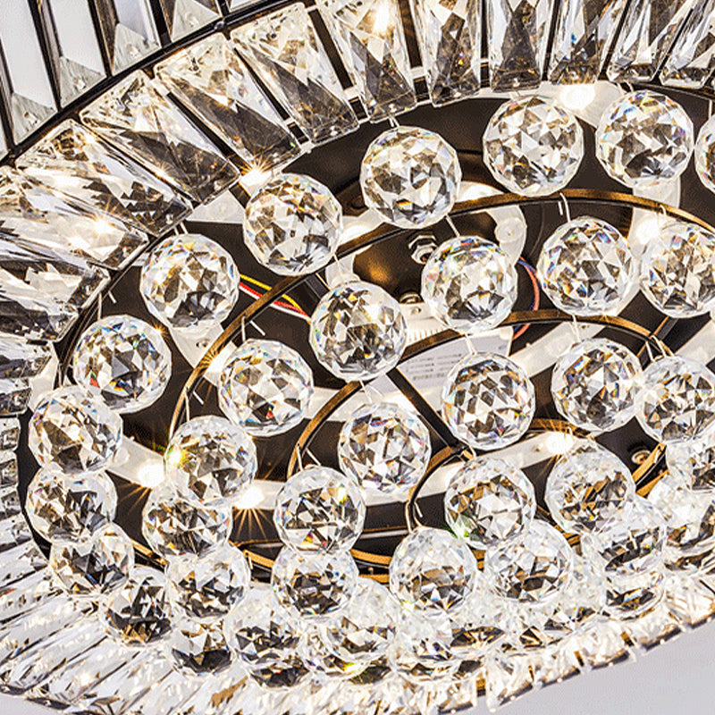 Modern Black LED Crystal Block Drum Ceiling Light, Stepless Dimming, 3 Color Light + Remote Control
