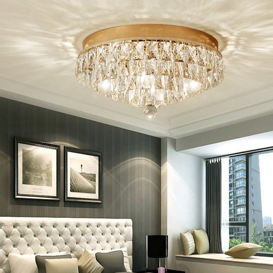 Postmodern Crystal Block Flush Mount Light Fixture - Two Heads, Gold Finish