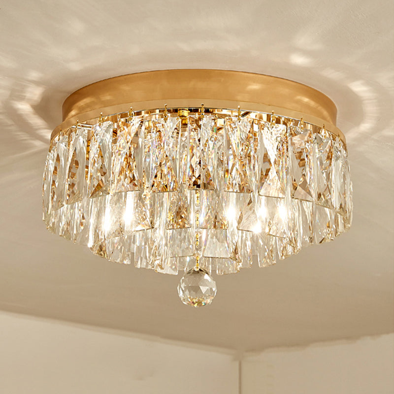 Postmodern Crystal Block Flush Mount Light Fixture - Two Heads, Gold Finish