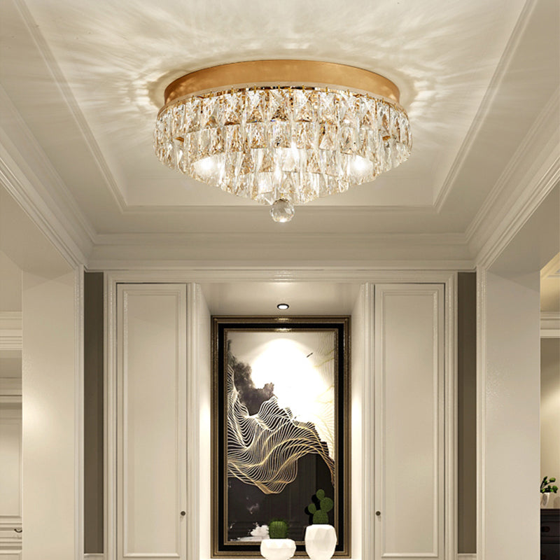 Postmodern Crystal Block Flush Mount Light Fixture - Two Heads, Gold Finish