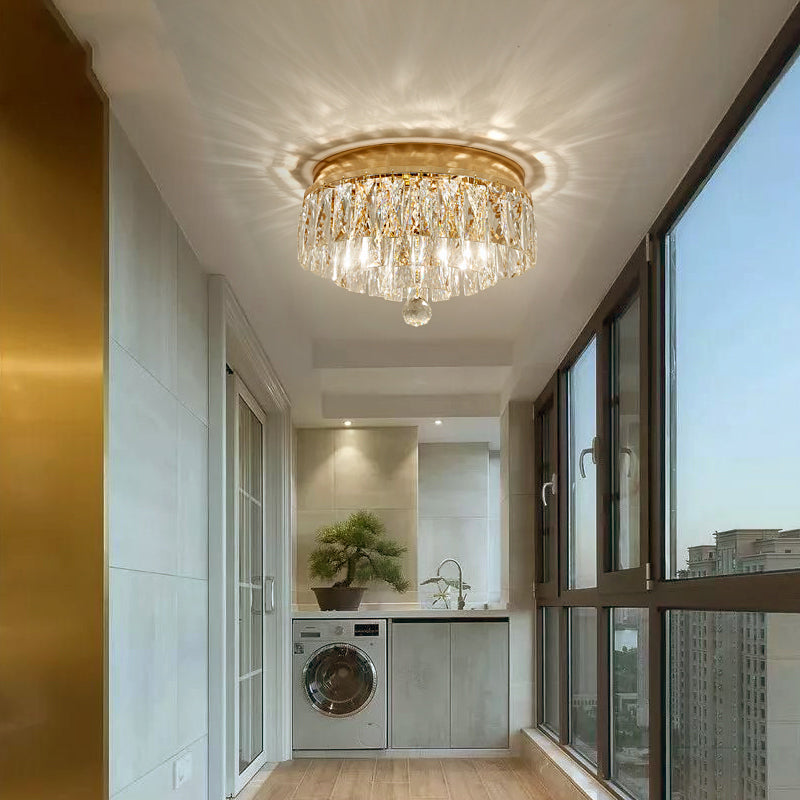 Postmodern Crystal Block Flush Mount Light Fixture - Two Heads, Gold Finish