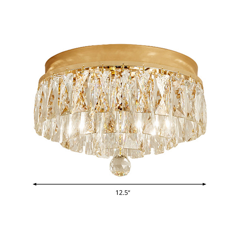Postmodern Crystal Block Flush Mount Light Fixture - Two Heads, Gold Finish