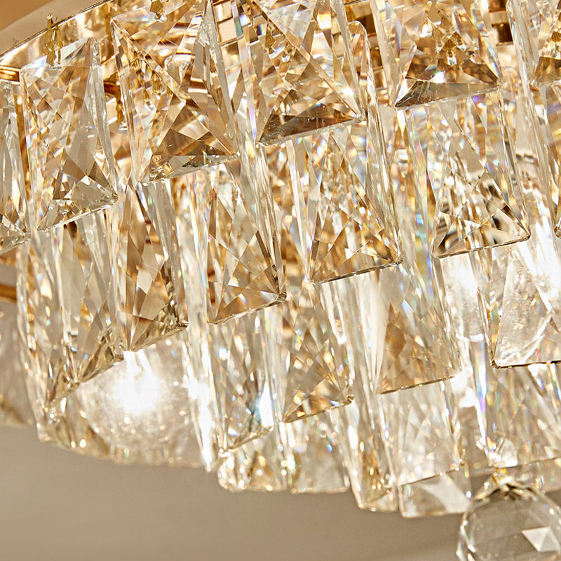 Postmodern Crystal Block Flush Mount Light Fixture - Two Heads, Gold Finish