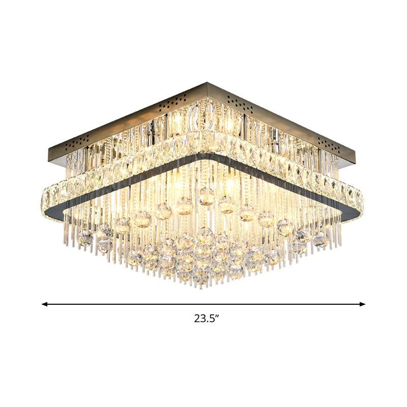 Modern Square Crystal Block Ceiling Light with 8 Heads - Nickel Flush Mount Lamp