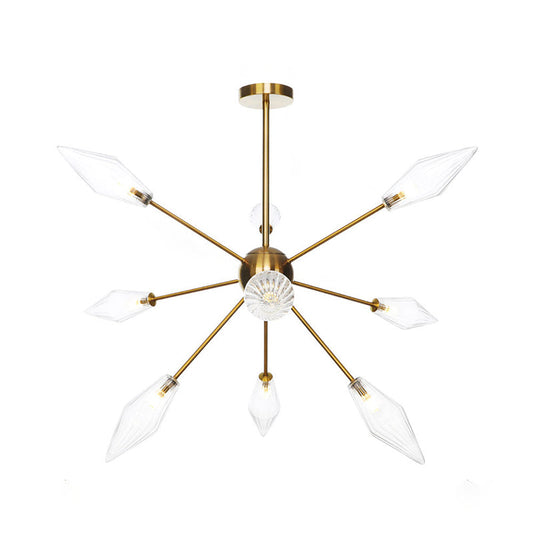 Vintage Diamond Hanging Fixture Chandelier - Amber/Clear Glass, 9/12/15 Heads, Adjustable Rod for Restaurants