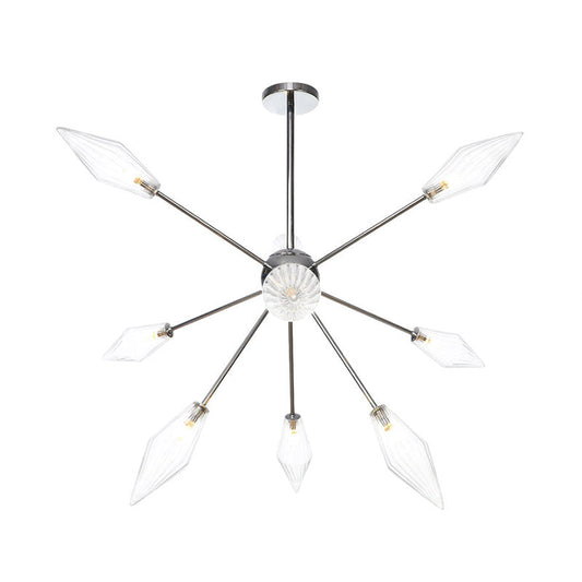 Industrial Amber/Clear Pendant Chandelier with Diamond Glass Shade - 9/12/15 Lights - Living Room Hanging Lamp
