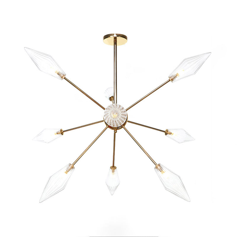 Industrial Stylish Diamond Shape Chandelier Light - 9/12/15-Head Indoor Hanging Fixture with Amber/Clear Glass