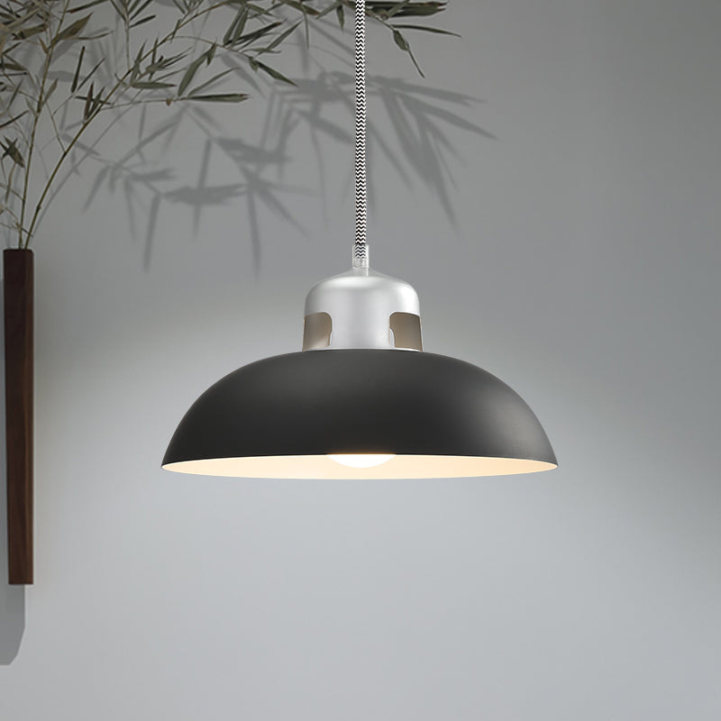 Vintage 1-Light Metal Dome Pendant Lamp In Black/Grey/White For Dining Room