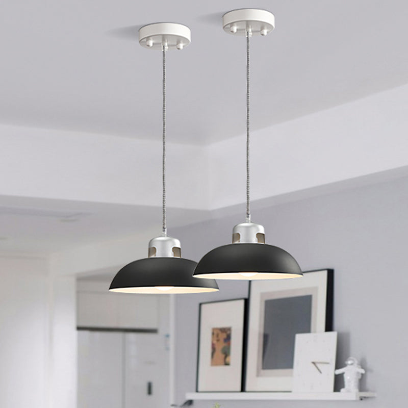 Vintage 1-Light Metal Dome Pendant Lamp In Black/Grey/White For Dining Room