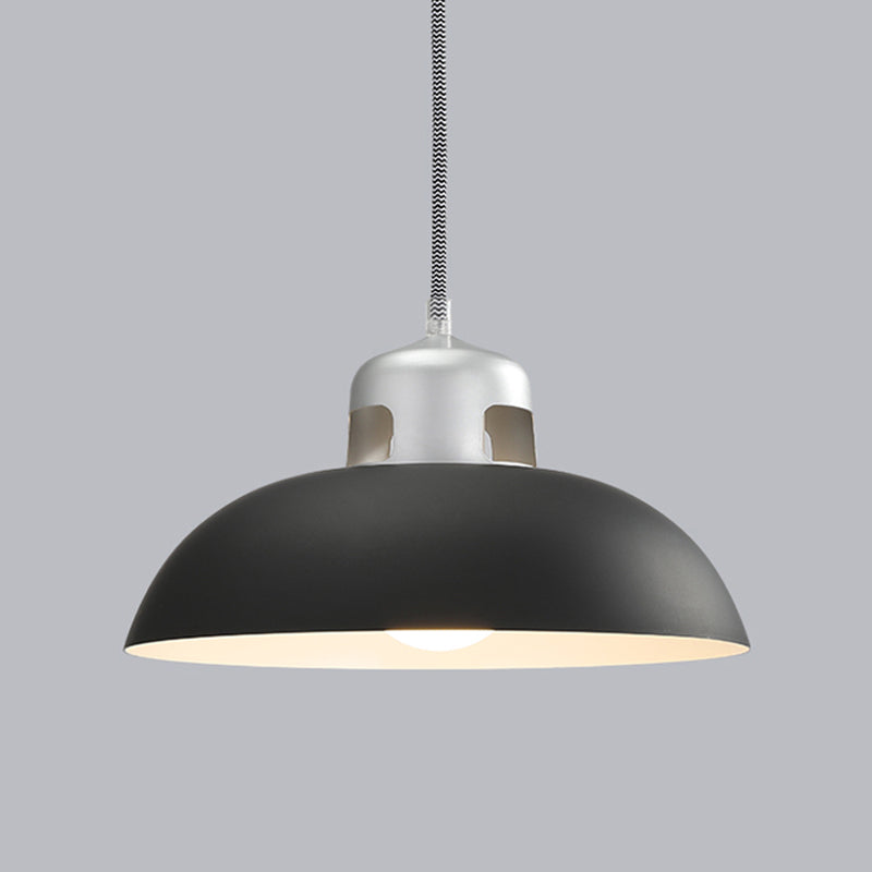 Vintage Metal Hanging Pendant Lamp with Domed Shade - 1 Light for Dining Room - Black/Grey/White