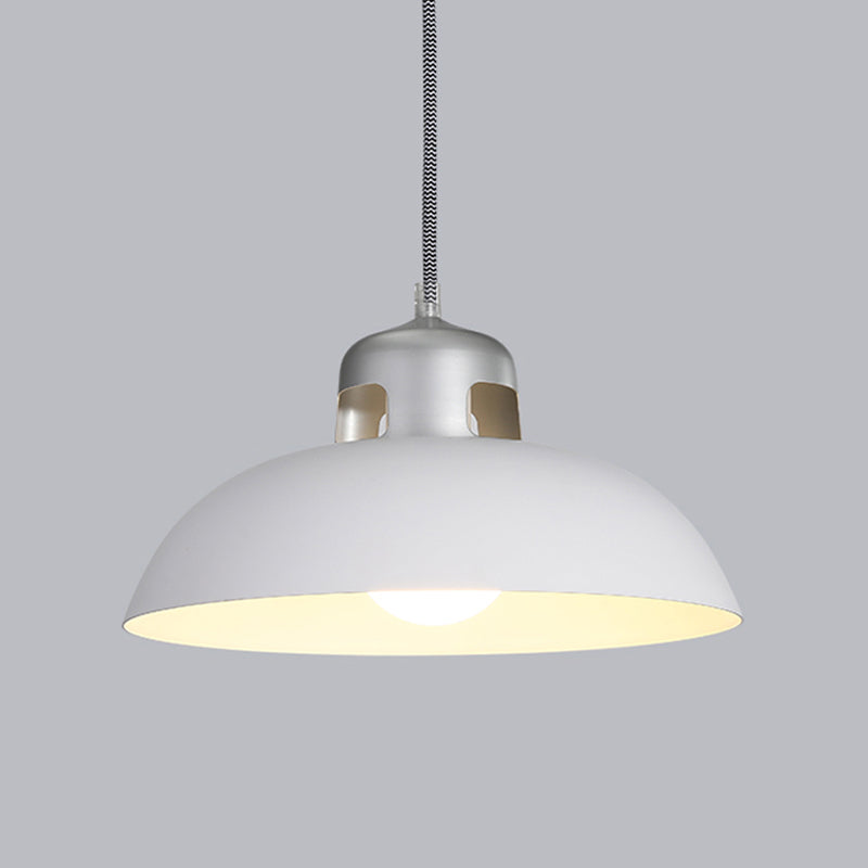 Vintage 1-Light Metal Dome Pendant Lamp In Black/Grey/White For Dining Room