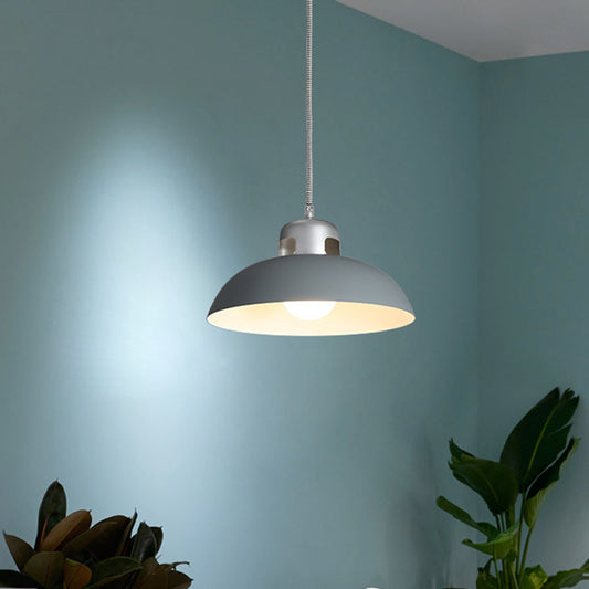 Vintage Metal Hanging Pendant Lamp with Domed Shade - 1 Light for Dining Room - Black/Grey/White