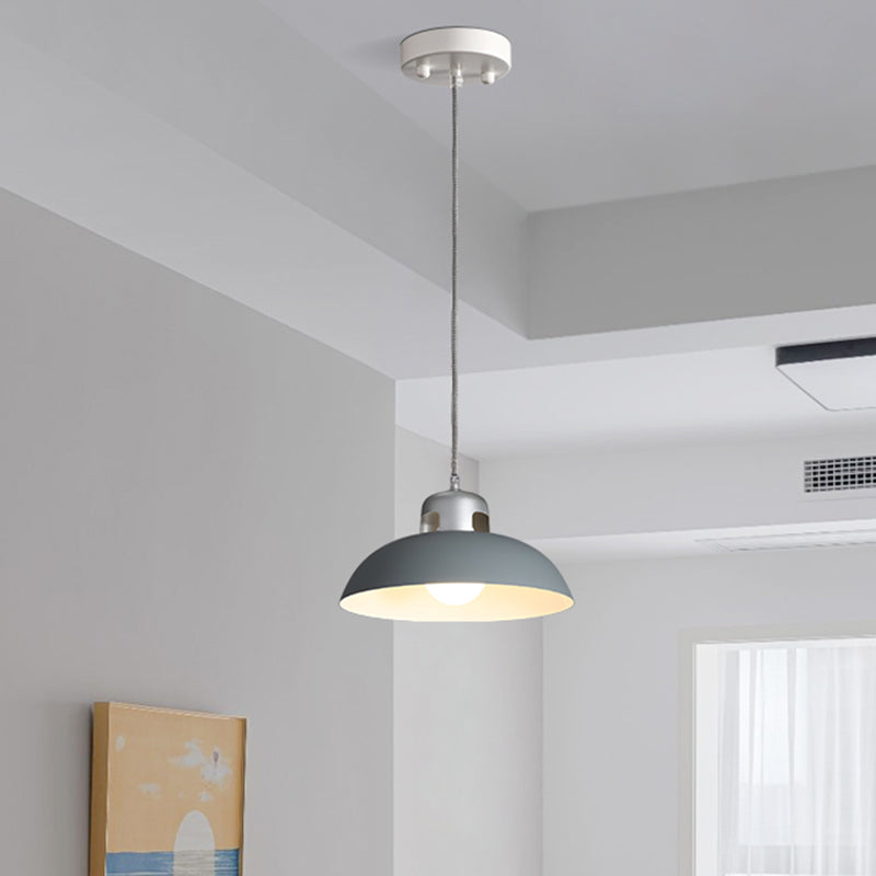 Vintage Metal Hanging Pendant Lamp with Domed Shade - 1 Light for Dining Room - Black/Grey/White