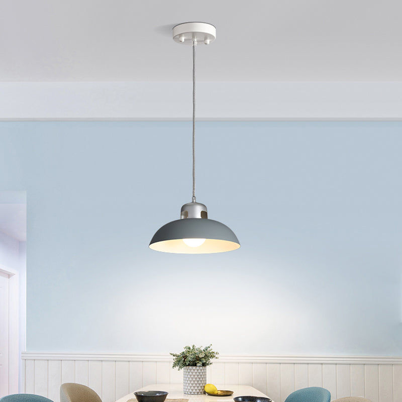 Vintage 1-Light Metal Dome Pendant Lamp In Black/Grey/White For Dining Room