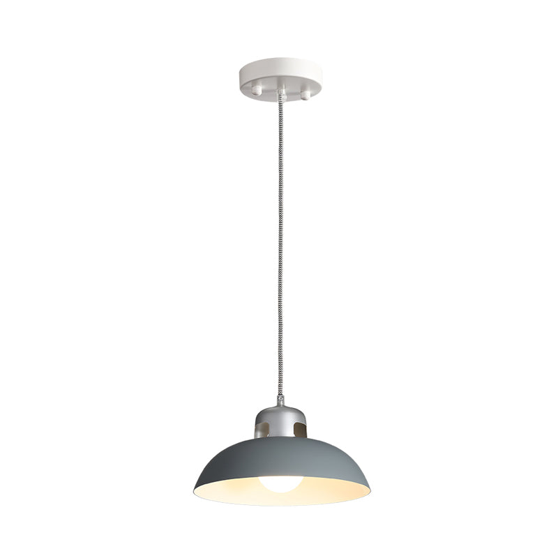 Vintage 1-Light Metal Dome Pendant Lamp In Black/Grey/White For Dining Room