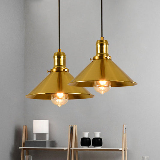 Brass Industrial Style Metal Pendant Lighting for Dining Room - Conical Hanging Lamp