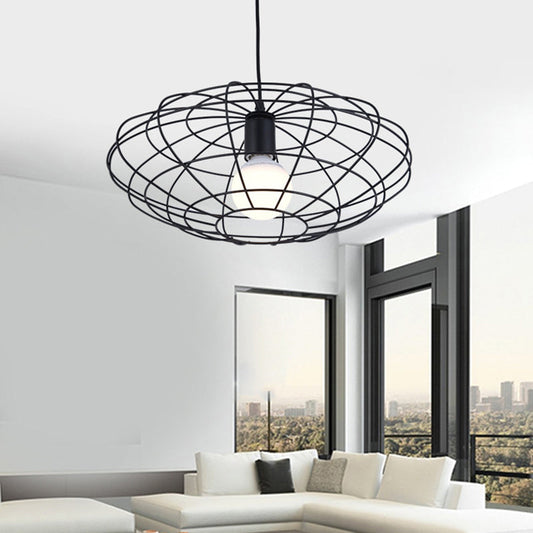 Vintage Black Metal Pendant Lighting - Oval Cage Ceiling Fixture for Living Room