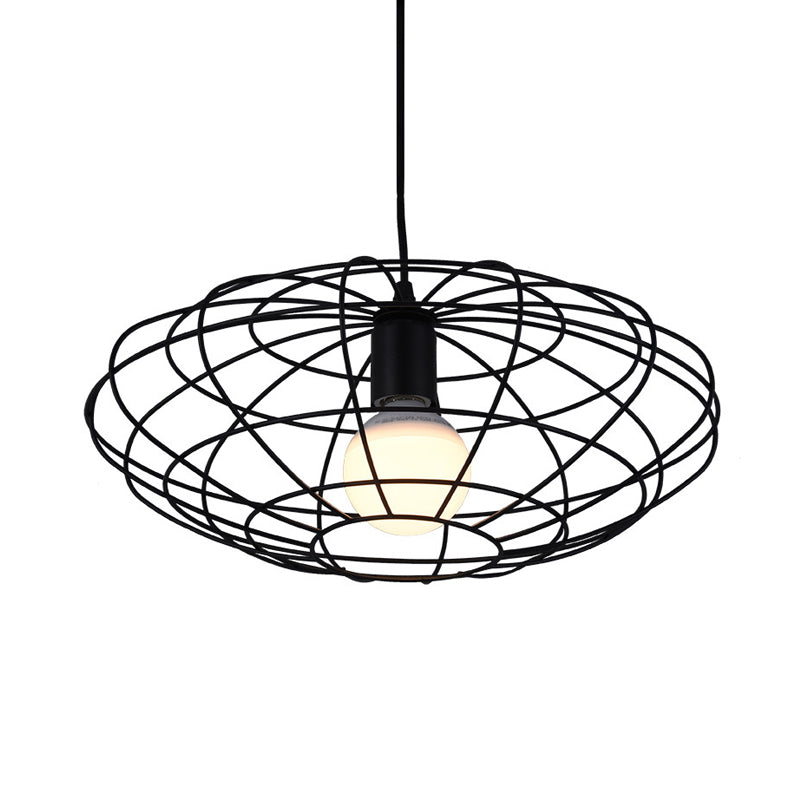 Vintage Black Metal Pendant Lighting - Oval Cage Ceiling Fixture for Living Room