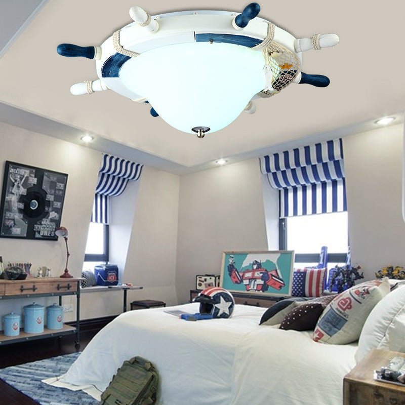 Seaside Metal Flush Ceiling Light: Steering Wheel Design, White Finish