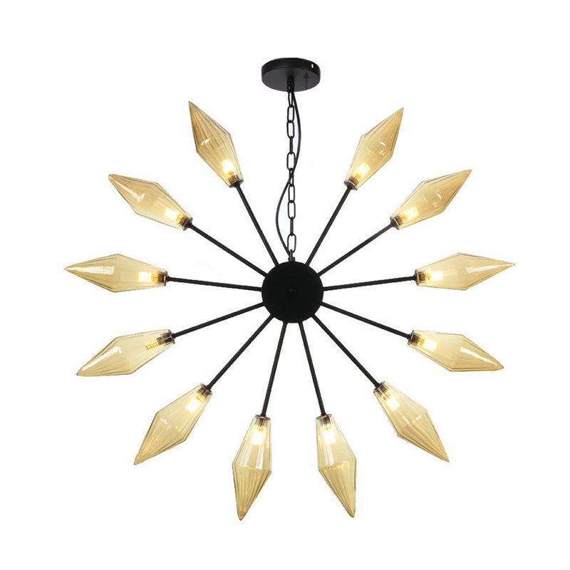 Mid-Century Industrial Chandelier With Amber/Clear Glass - 6/9/12 Lights Black/Copper/Chrome