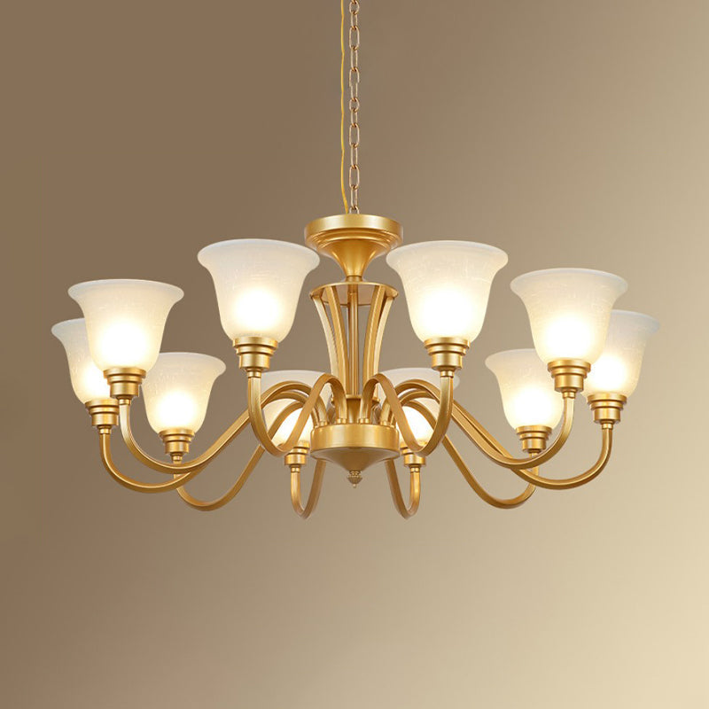 Vintage Sputnik Metal Chandelier With Flared White Glass Shade - Gold Finish 3/5/6 Lights For Living