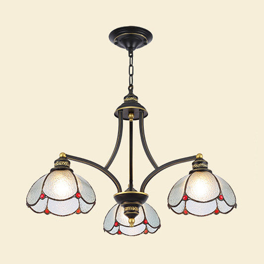 Lustre en vitrail Tiffany avec plafonds festonnés : suspension rouge/jaune à 3/6/8 lumières pour le salon