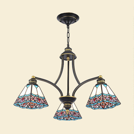 Lustre pyramidal en verre teinté méditerranéen avec 3/6/8 lumières en rose et bleu vif ou orange et bleu - Parfait pour le plafond du salon !