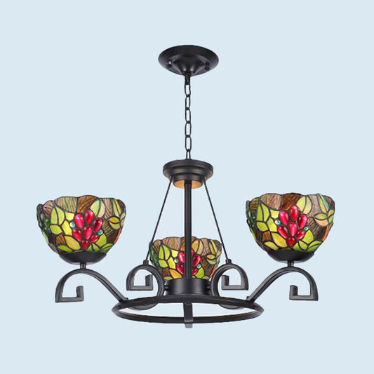 Lustre en verre taillé Tiffany avec bras noirs incurvés - 3/6/8 lumières - Parfait pour les salons