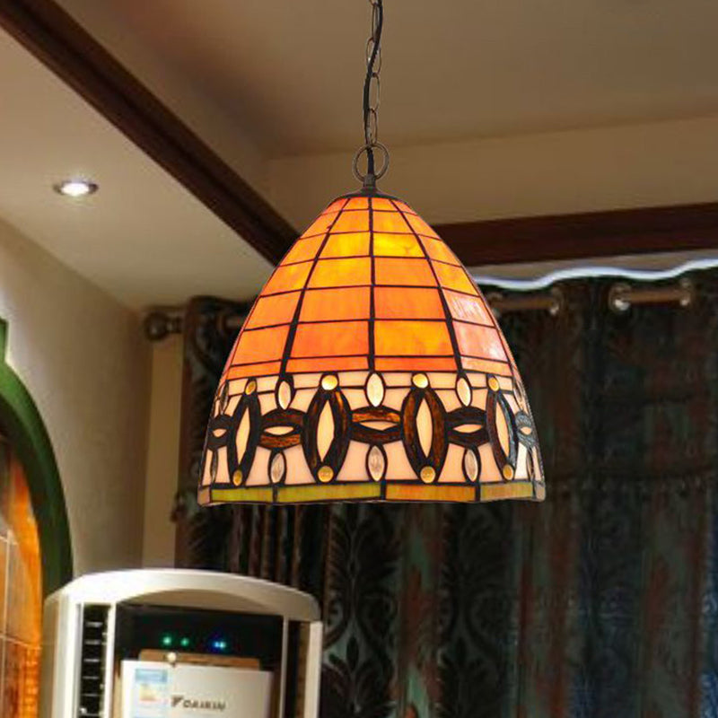 Lampe suspendue conique Tiffany : suspension à 1 ampoule en verre taillé orange pour cuisine