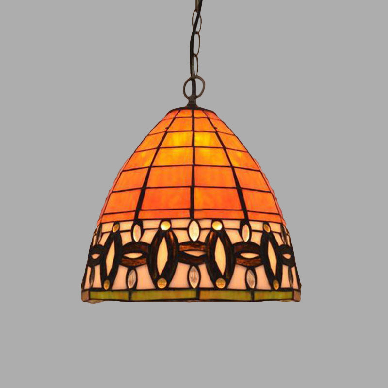 Lampe suspendue conique Tiffany : suspension à 1 ampoule en verre taillé orange pour cuisine