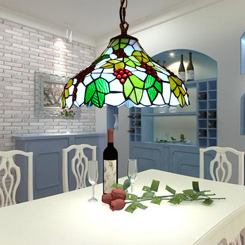 Green Grapes Drop Lamp - Stained Glass Tiffany Style Suspension Lighting Fixture