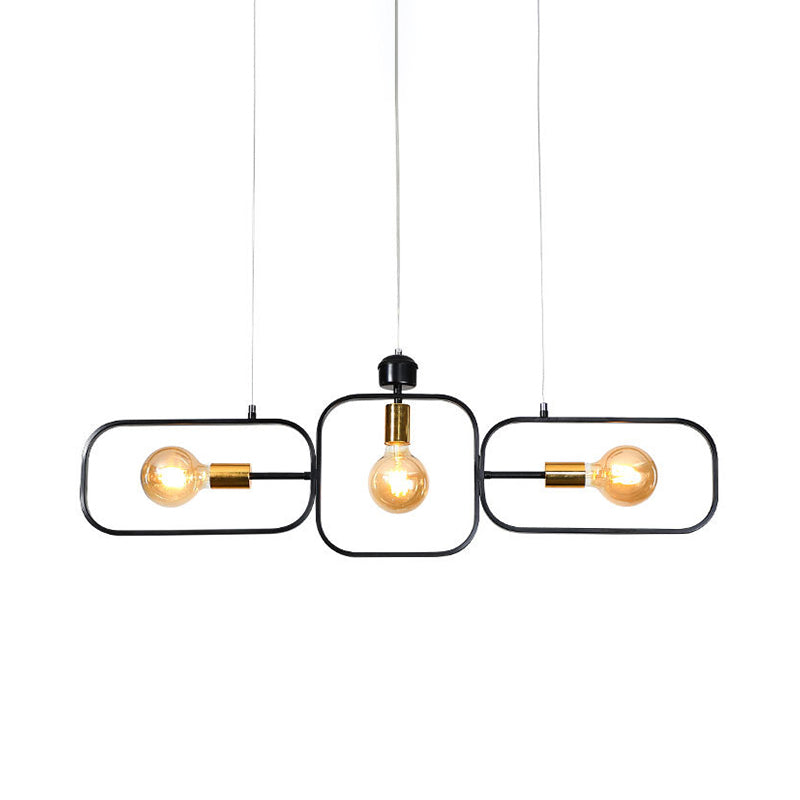 Contemporary 3-Head Frame Pendant Chandelier: Black & Gold Suspended Lighting Fixture