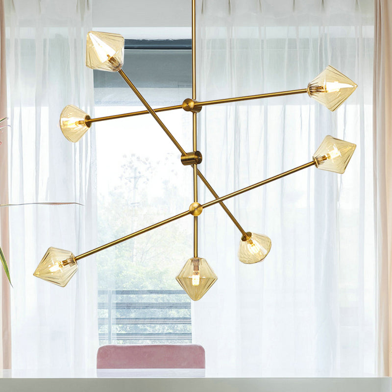 Modern Cone Ceiling Chandelier - Amber Ribbed Glass - 7 Heads - Dining Room Lighting Kit