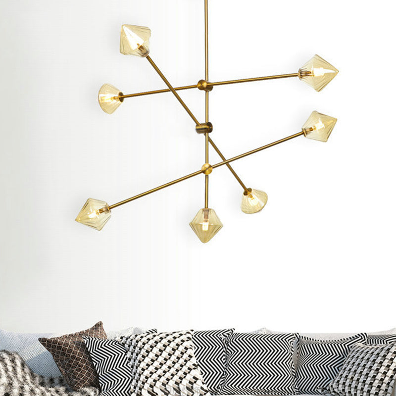 Modern Cone Ceiling Chandelier - Amber Ribbed Glass - 7 Heads - Dining Room Lighting Kit