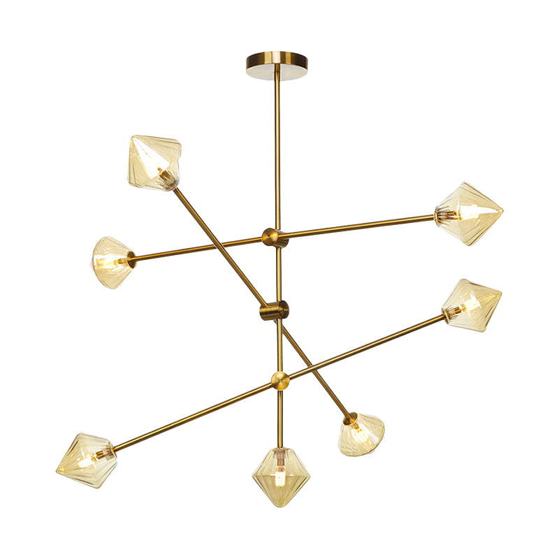 Modern Cone Ceiling Chandelier - Amber Ribbed Glass - 7 Heads - Dining Room Lighting Kit