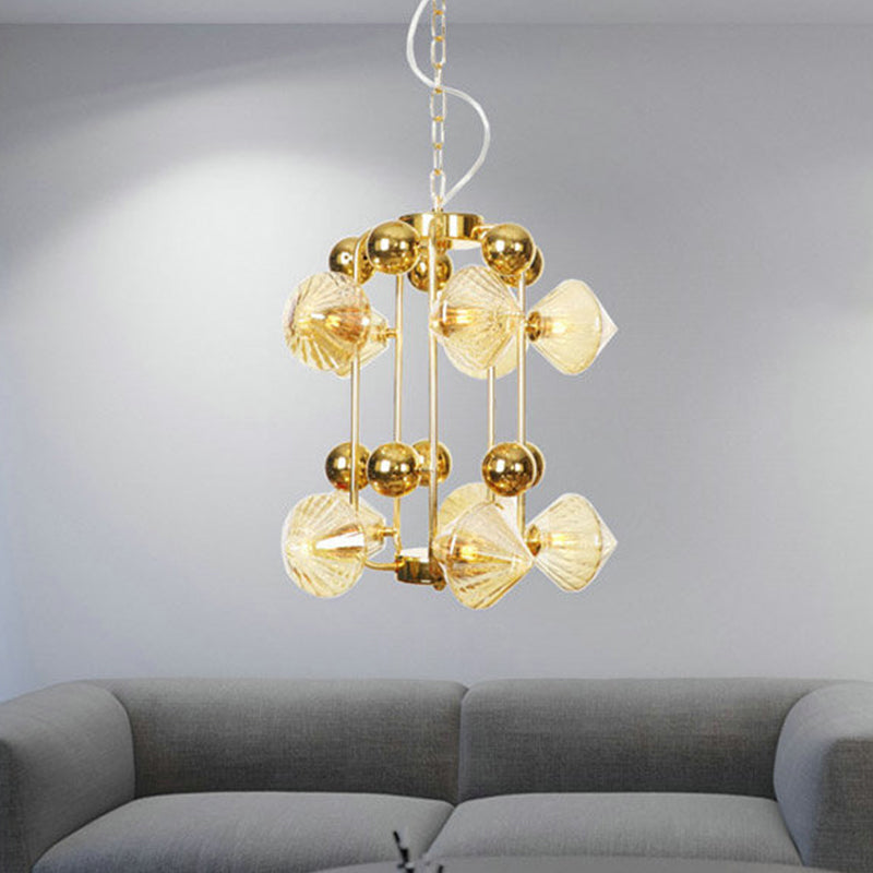 Contemporary Amber Glass Tapered Chandelier - 10 Heads - Living Room Pendant Light
