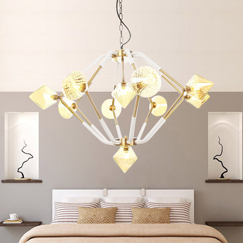 Lustre conique moderne en verre ambré - Plafonnier à 10 têtes pour chambre à coucher