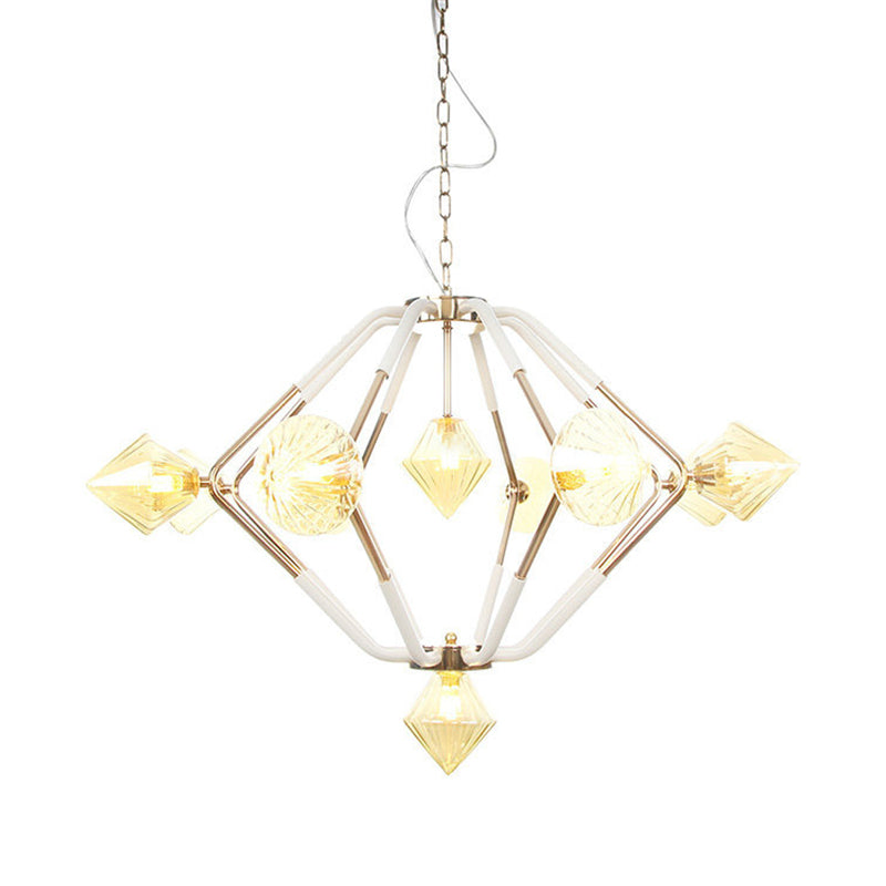 Lustre conique moderne en verre ambré - Plafonnier à 10 têtes pour chambre à coucher