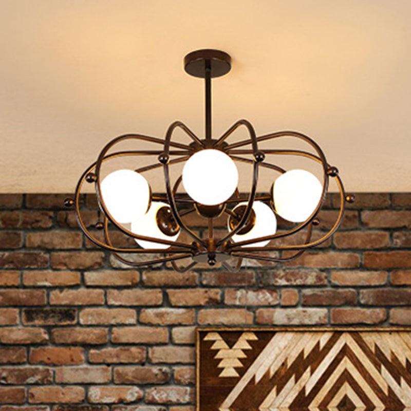 Lustre suspendu en verre laiteux - Design rond moderne de couleur café - Plafonnier suspendu à 5 ampoules