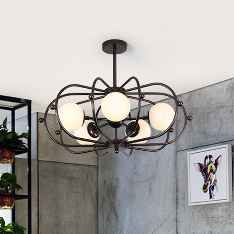 Lustre suspendu en verre laiteux - Design rond moderne de couleur café - Plafonnier suspendu à 5 ampoules