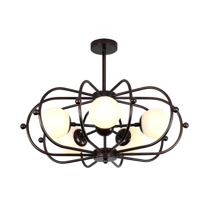 Lustre suspendu en verre laiteux - Design rond moderne de couleur café - Plafonnier suspendu à 5 ampoules