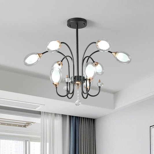 Lustre suspendu contemporain en verre transparent - Forme ovale, 9/15 ampoules - Suspension noire