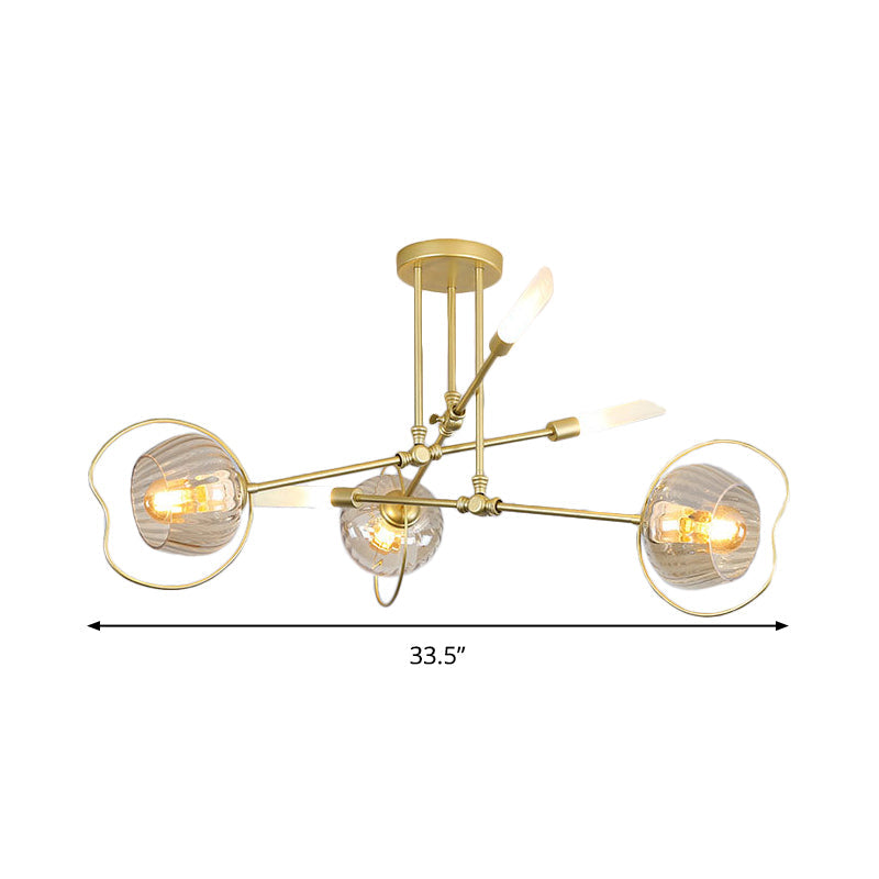 Lustre contemporain à 6/8 têtes avec suspension au plafond en forme de bol doré et abat-jour en verre ambré