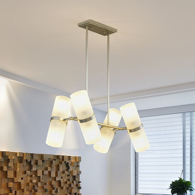 Modern 8-Light Frosted Glass Tube Pendant Chandelier in Gold